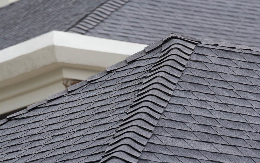 Close up view of shingle roofing system