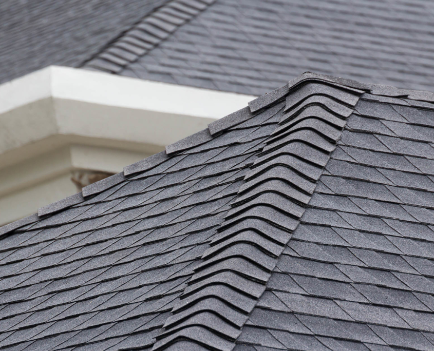 Close up view of shingle roofing system