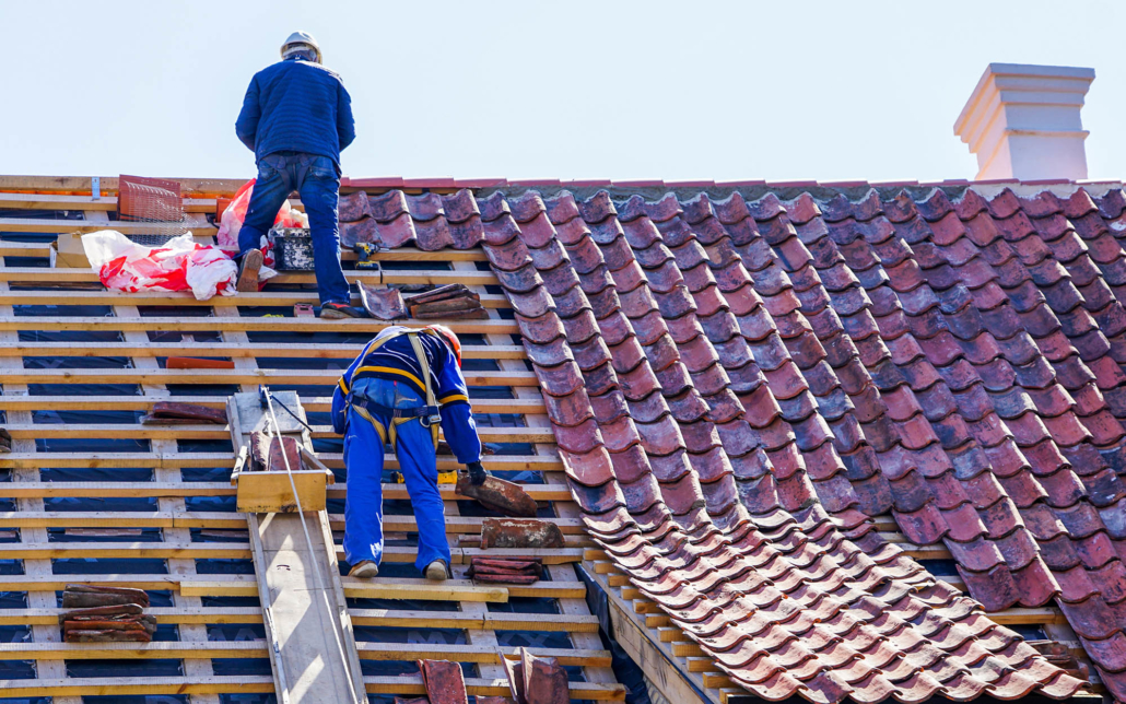 New tile roof replacement on home