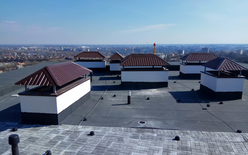 Overhead view of a flat commercial rooftop