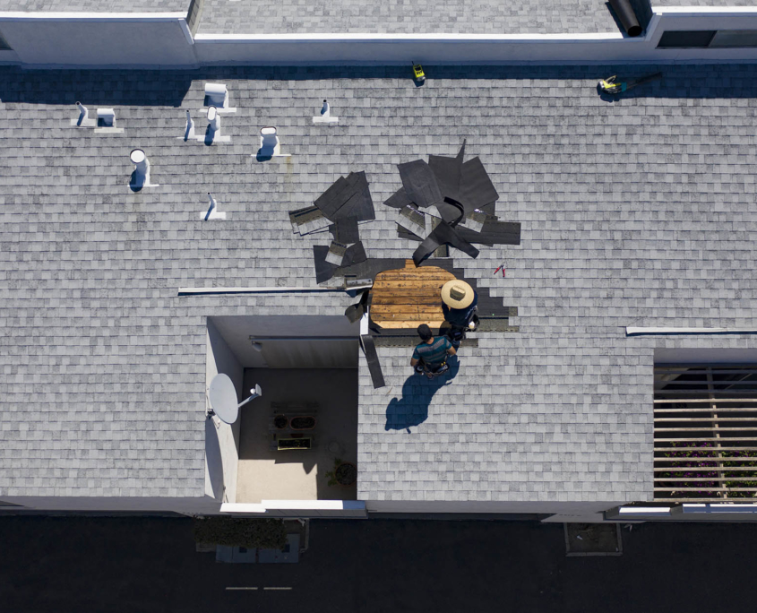 Overhead view of a small re roofing section