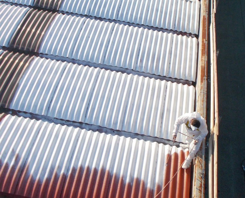 Overhead view of commercial roof spray coatings