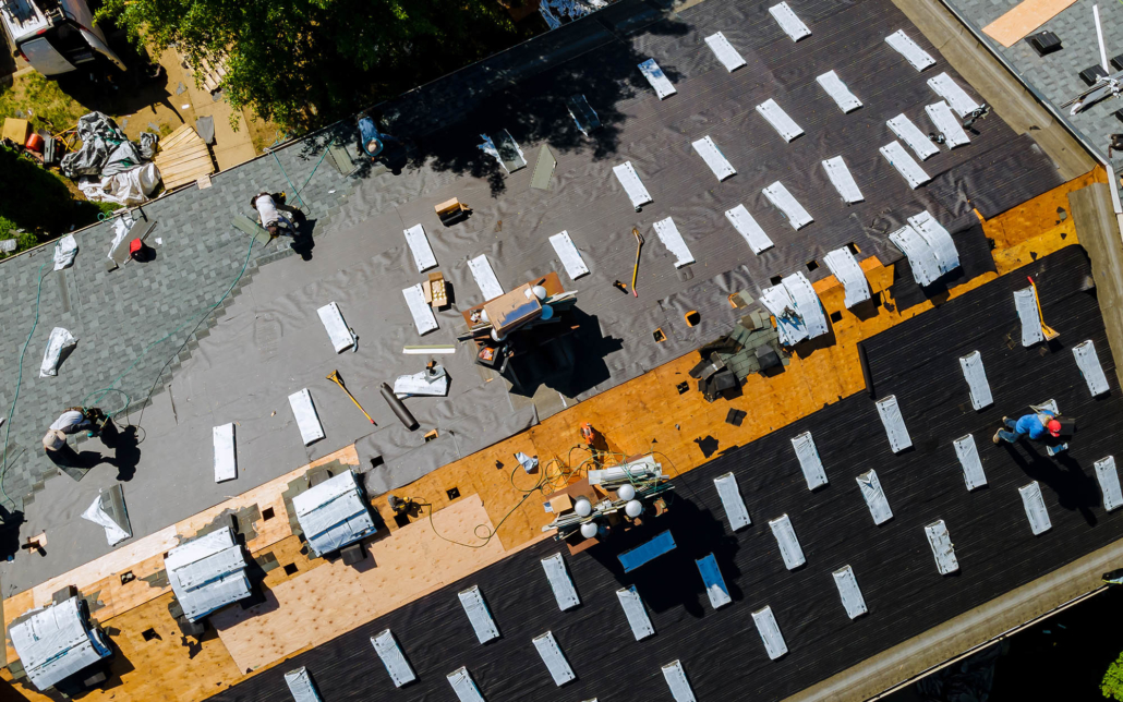 Overhead view of new roof construction